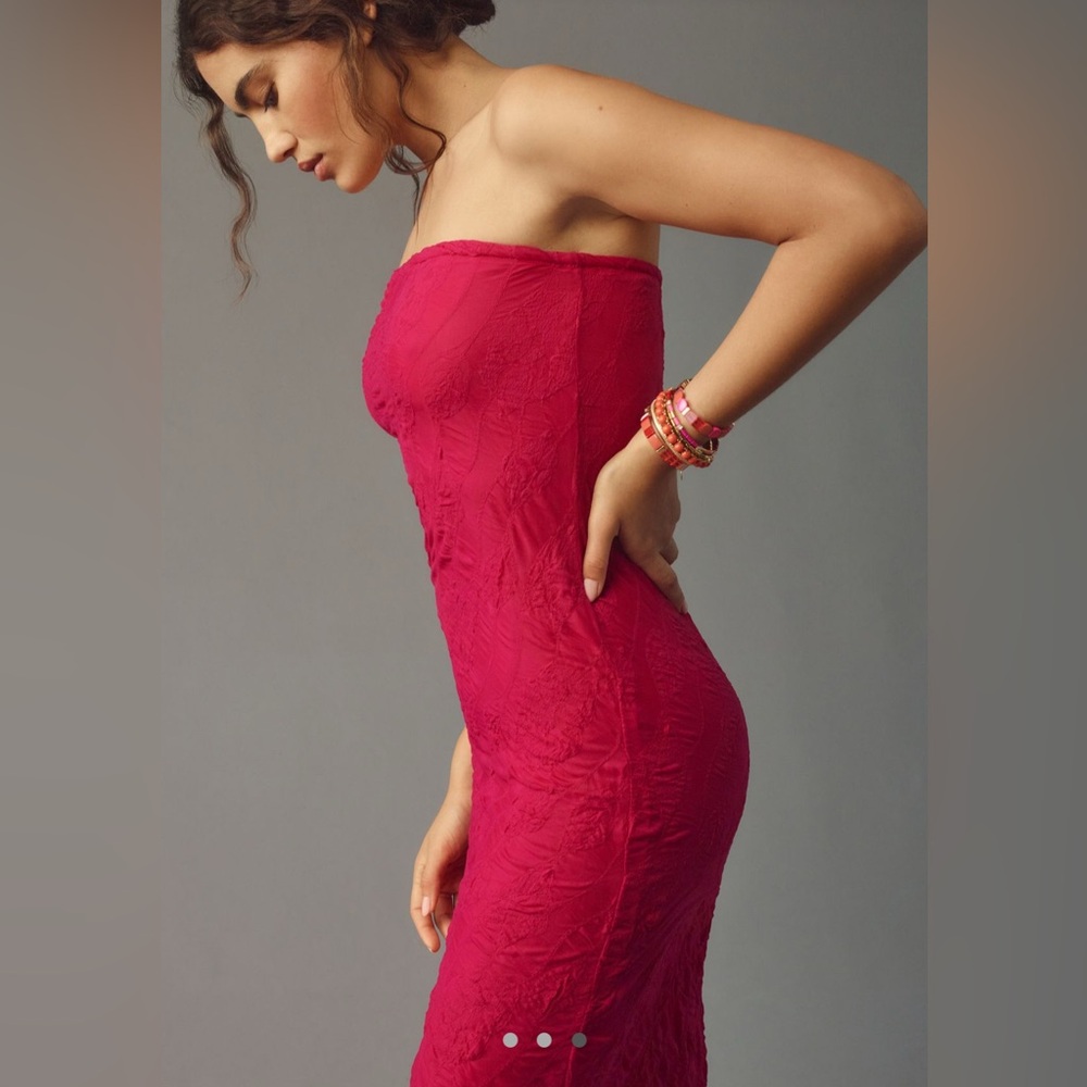 NWT By Anthropologie Strapless Textured Knit Slip Midi Dress Pink Size XL - Picture 3 of 5